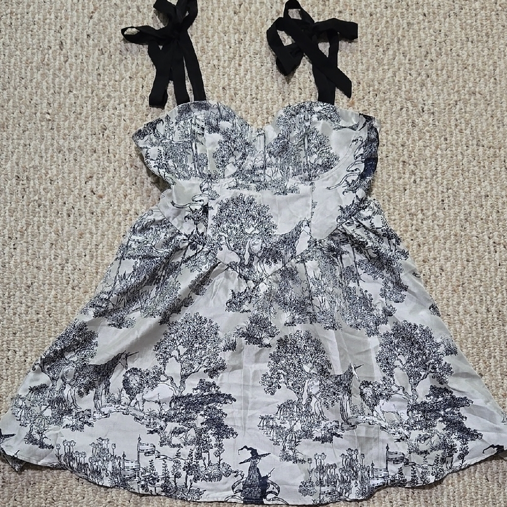 Unicorn, Lion & Witch Pattern Dress with Bow Straps